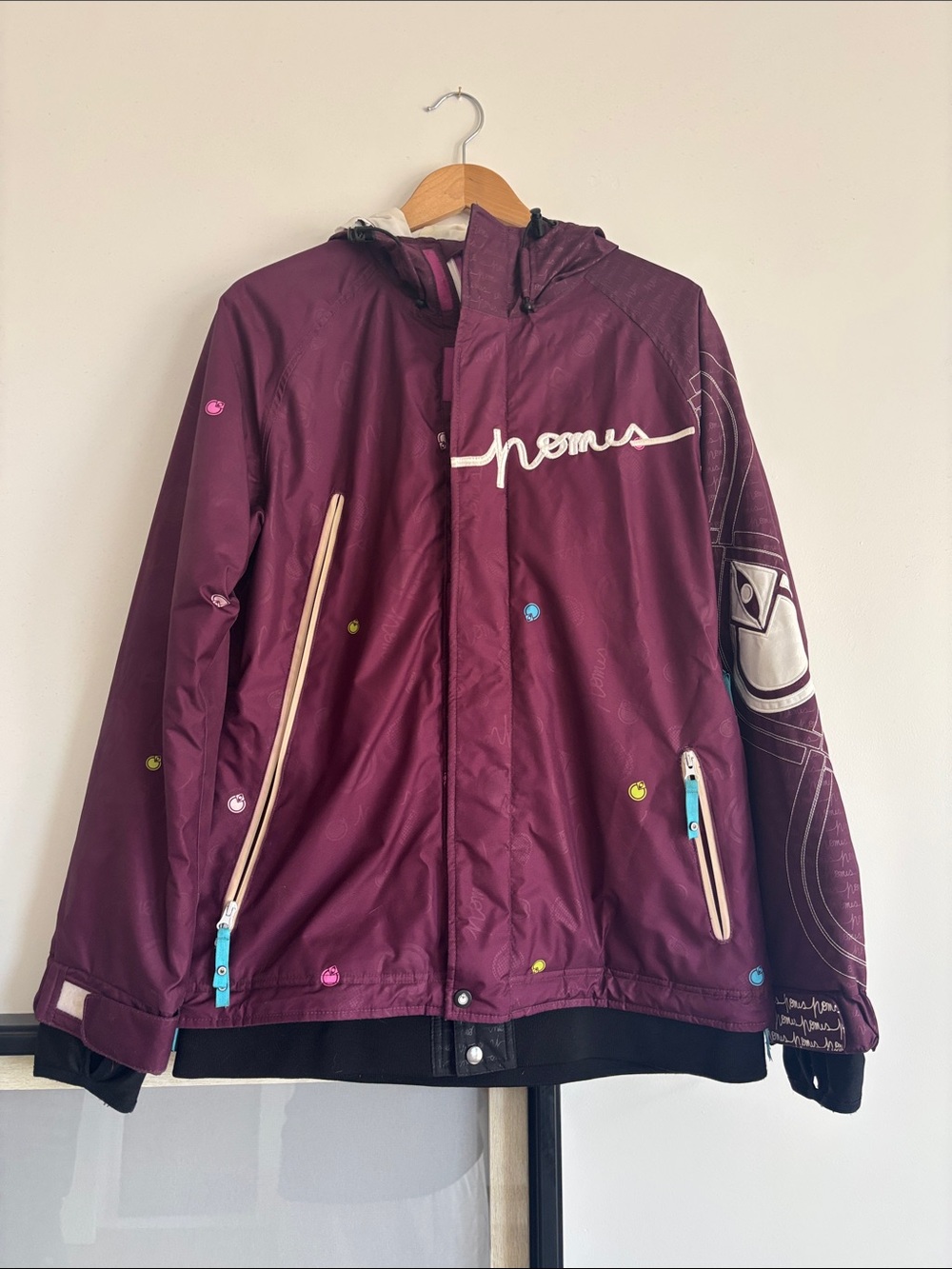 nomi Plum Ski Jacket with Ivory Trim and Multicolor Accents